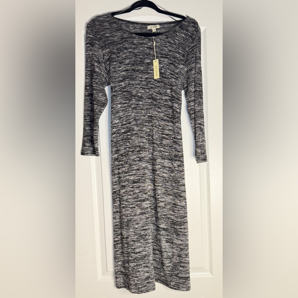 Max Studio Charcoal and White Long Sleeve Sweater Dress